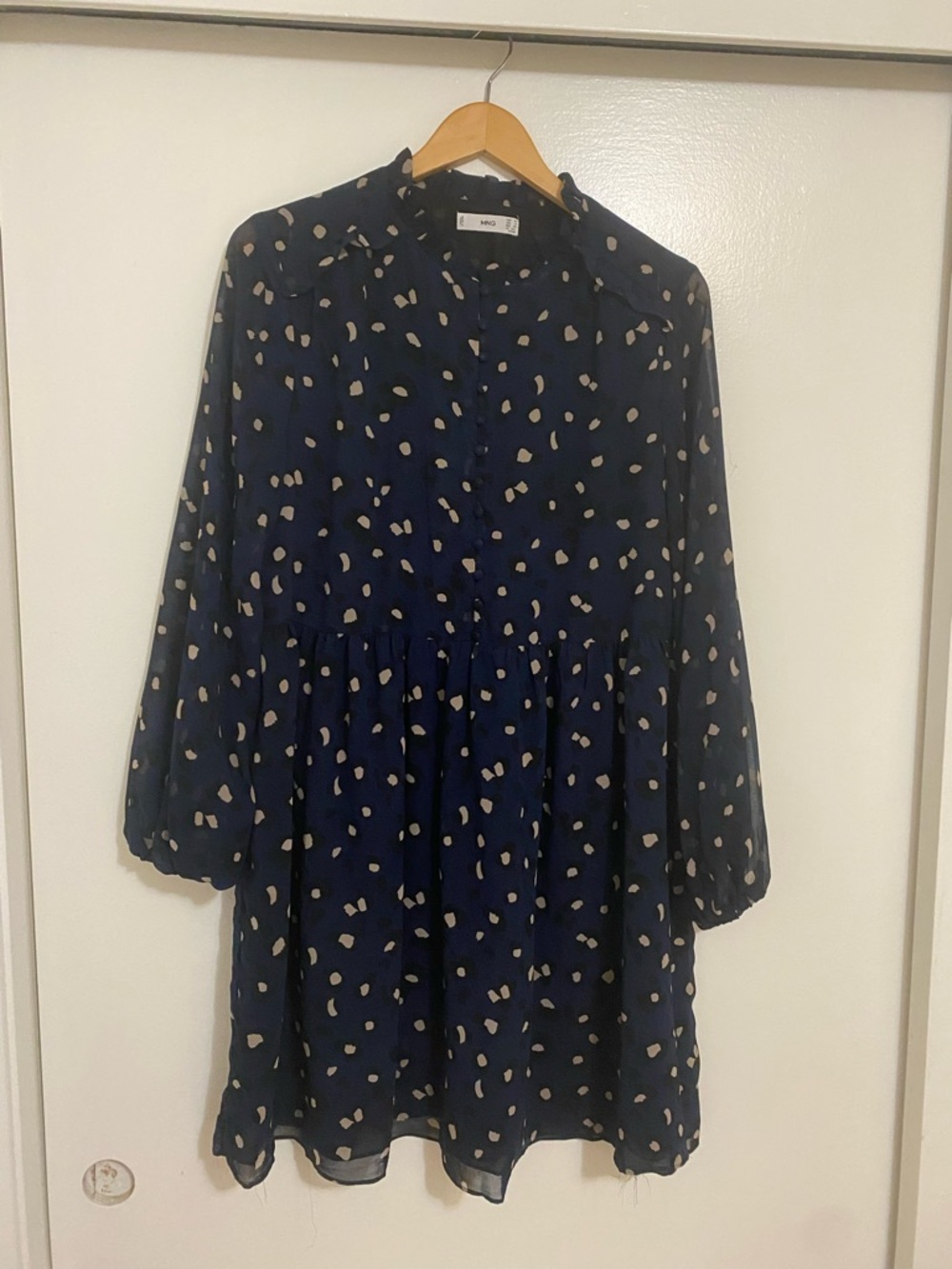 Mango Flowy Navy Polka Dot Mini Dress - Picture 8 of 12